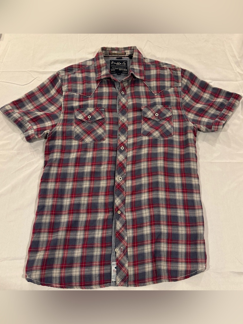 Buffalo David Bitton Payload Plaid Western Snap Shirt Large Red Gray Cowboy